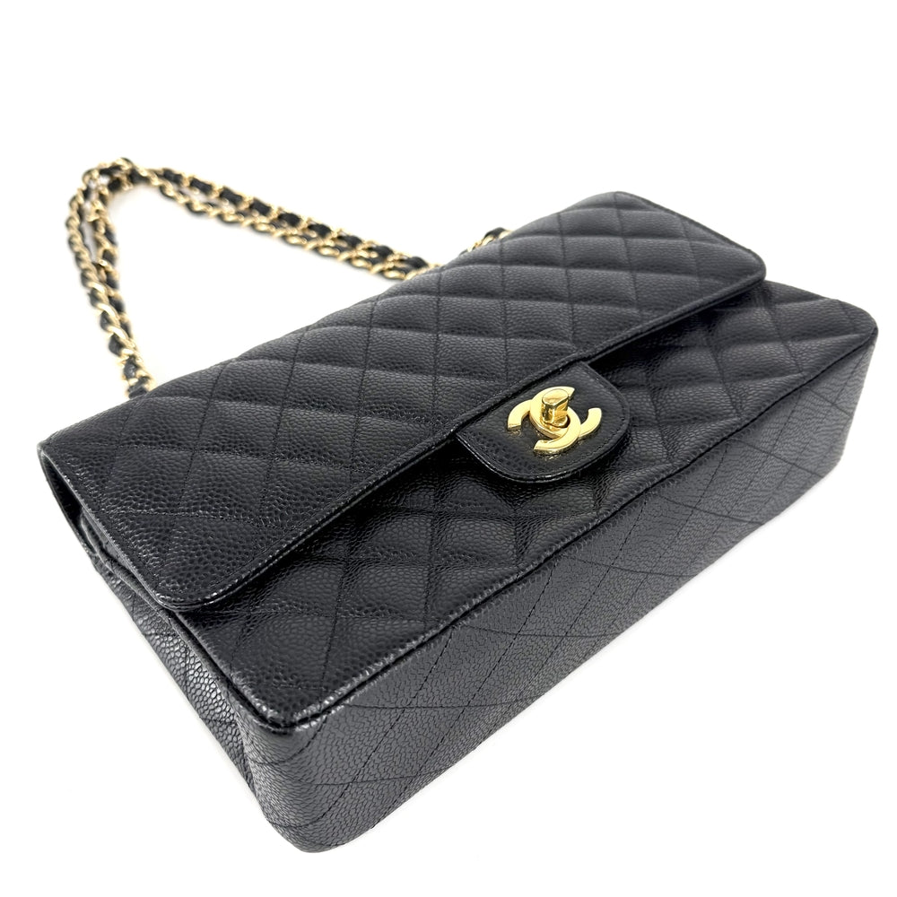 CHANEL シャネル ショルダーバッグ マトラッセ25 ダブルチェーン ダブルフラップ ココマーク ターンロック キャビアスキン ブラック 黒 ゴールド金具 レディース【中古品】