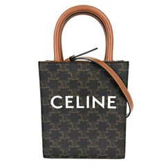 CELINE セリーヌ 2WAY トリオンフ ミニ バーティカルカバ ショルダーバッグ ハンドバッグ PVCコーティングキャンバス レザー ブラウン 茶 ゴールド金具 レディース【中古品】