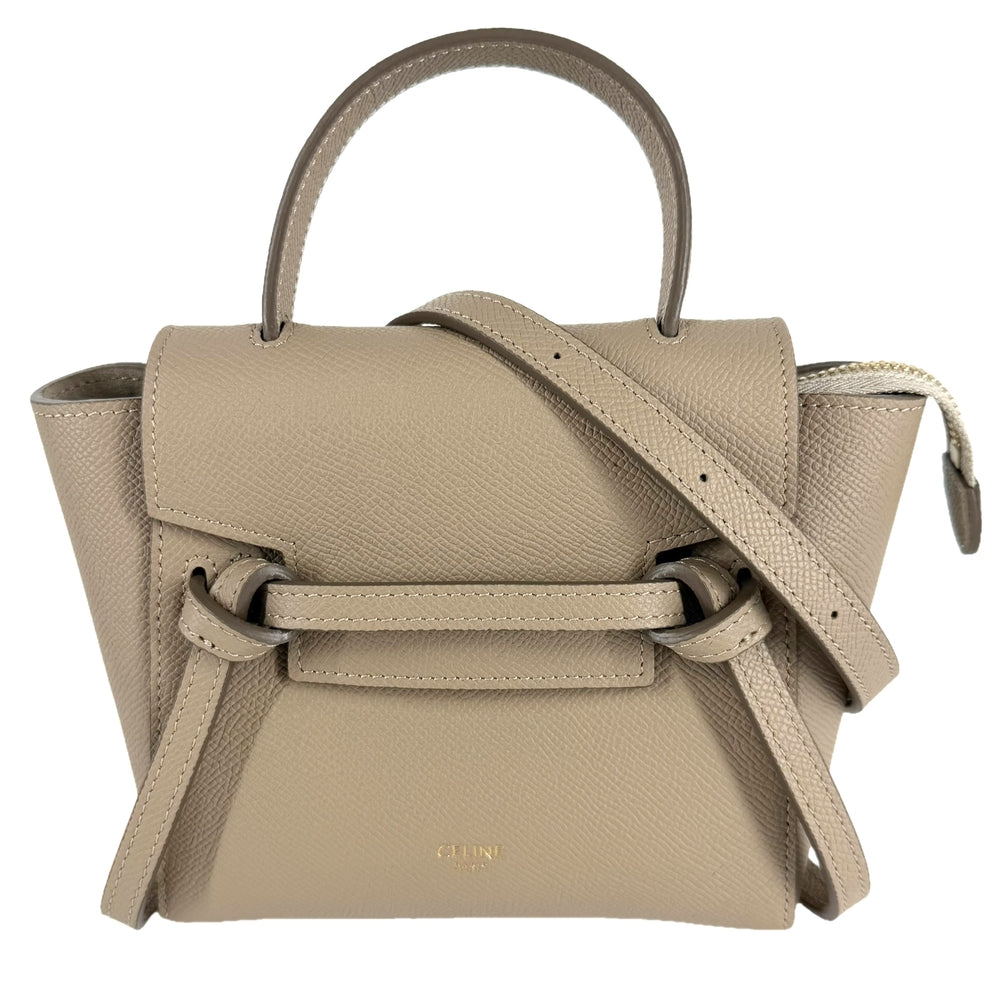 CELINE セリーヌ 2WAY ピコ ベルトバッグ ハンドバッグ ショルダーバッグ ミニバッグ レザー ベージュ ゴールド金具 レディース【中古品】