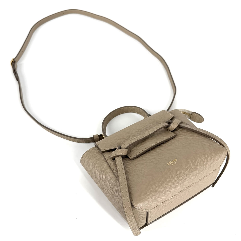 CELINE セリーヌ 2WAY ピコ ベルトバッグ ハンドバッグ ショルダーバッグ ミニバッグ レザー ベージュ ゴールド金具 レディース【中古品】