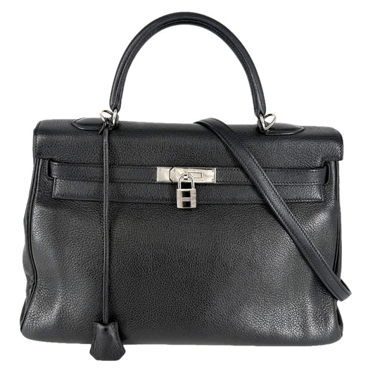 HERMES エルメス 2WAY ケリー35 ショルダーバッグ ハンドバッグ □G刻印 レザー ブラック 黒 シルバー金具 レディース 2003年【中古品】