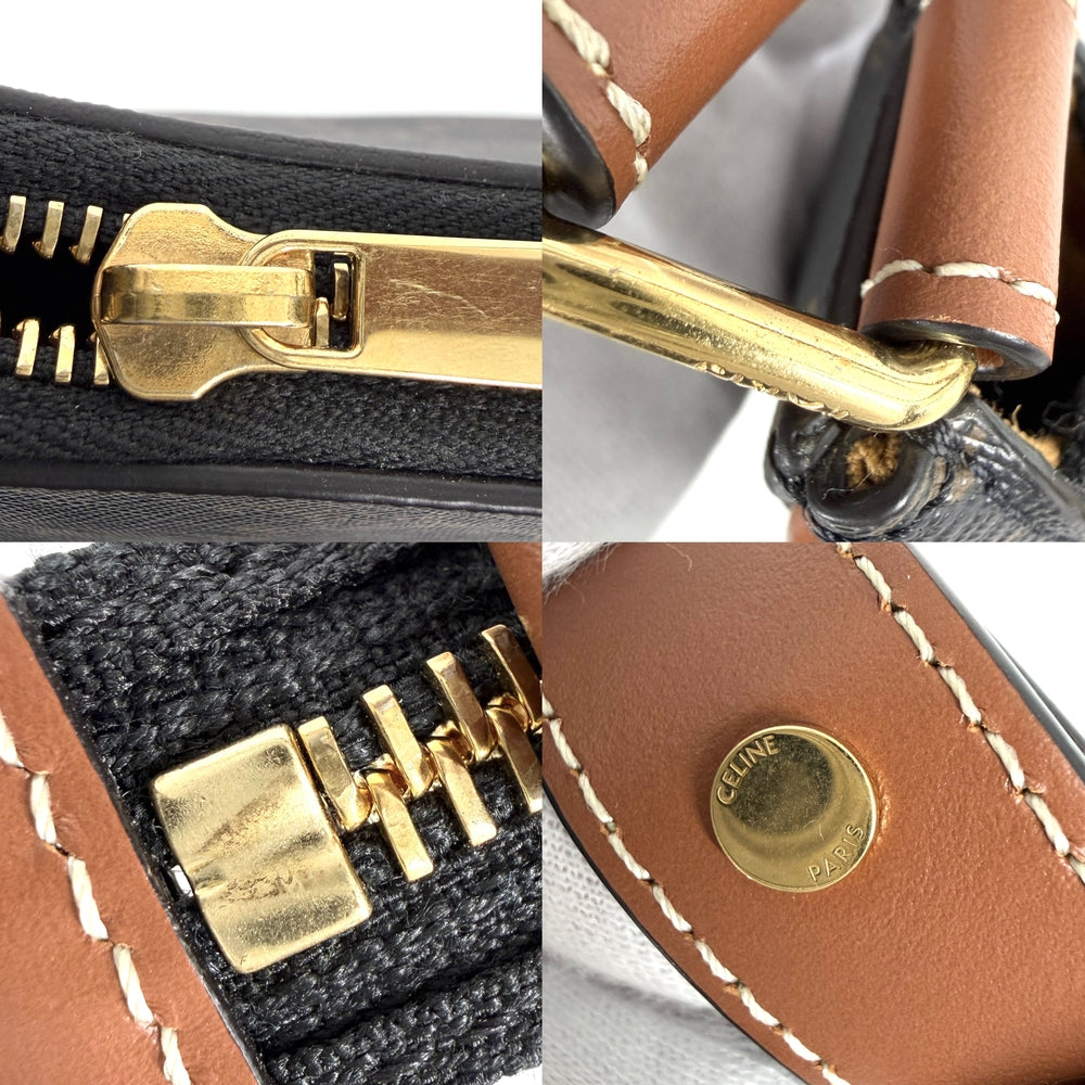 CELINE セリーヌ ハンドバッグ マカダム アヴァ ロゴ金具 PVC カーフレザー ブラウン 茶 ゴールド金具 レディース【中古品】