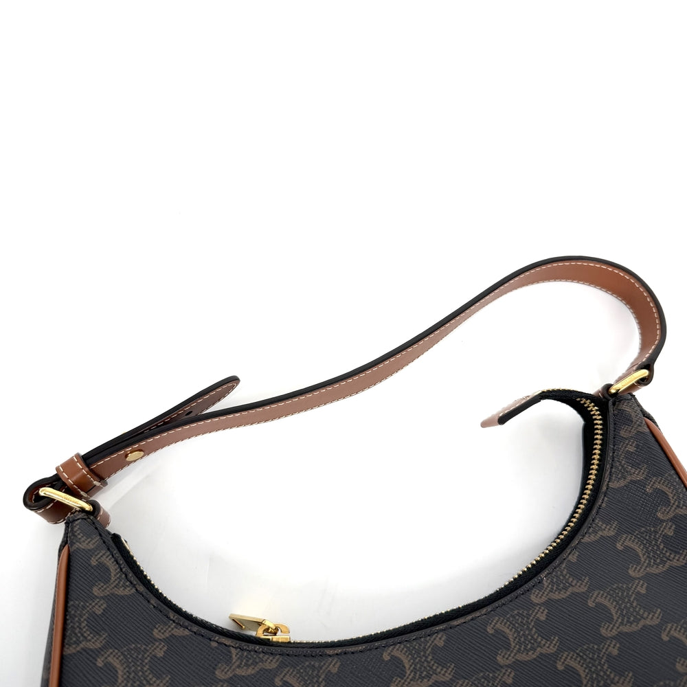 CELINE セリーヌ ハンドバッグ マカダム アヴァ ロゴ金具 PVC カーフレザー ブラウン 茶 ゴールド金具 レディース【中古品】