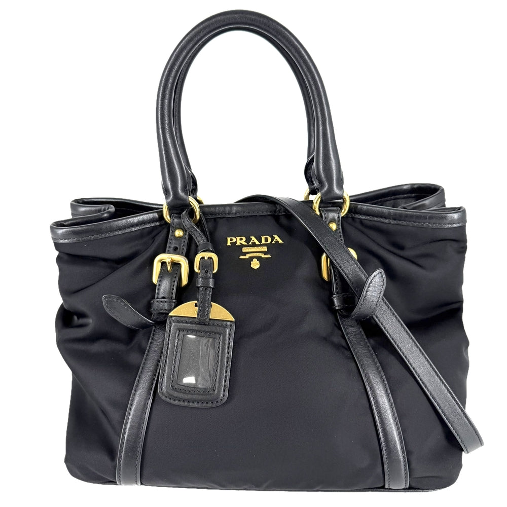 PRADA プラダ 2WAY ハンドバッグ ショルダーバッグ ナイロン レザー ブラック 黒 ゴールド金具 レディース【中古品】