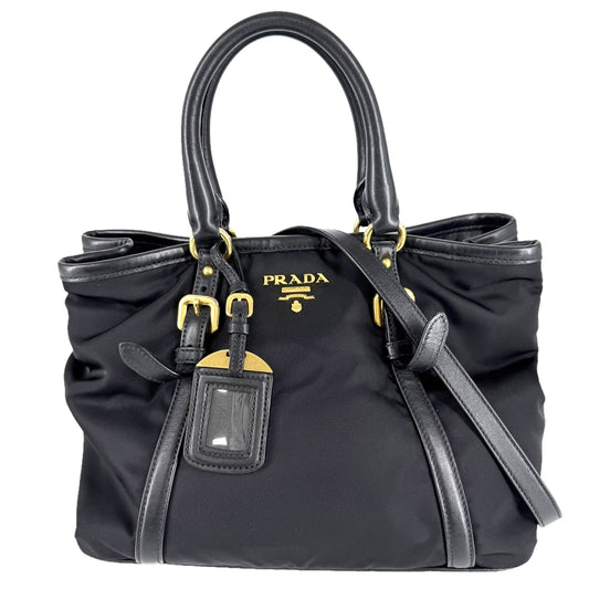 PRADA プラダ 2WAY ハンドバッグ ショルダーバッグ ナイロン レザー ブラック 黒 ゴールド金具 レディース【中古品】