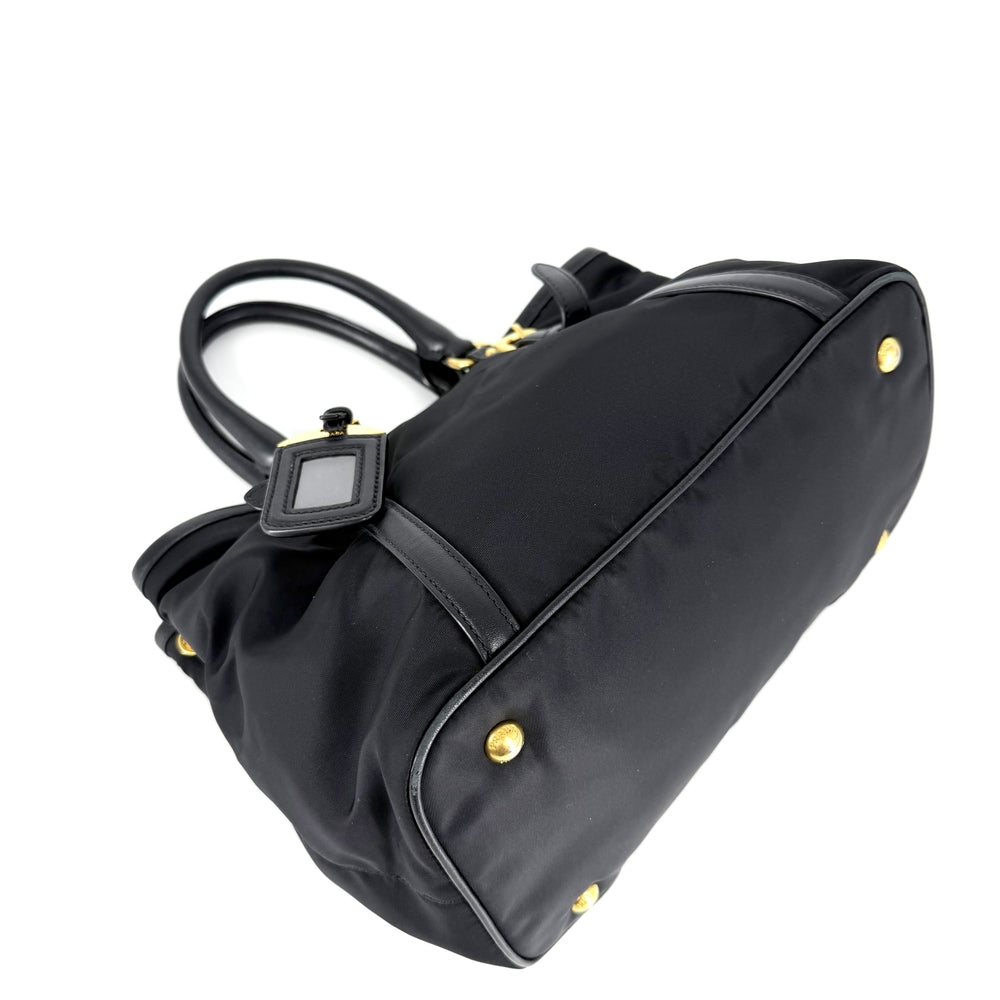 PRADA プラダ 2WAY ハンドバッグ ショルダーバッグ ナイロン レザー ブラック 黒 ゴールド金具 レディース【中古品】