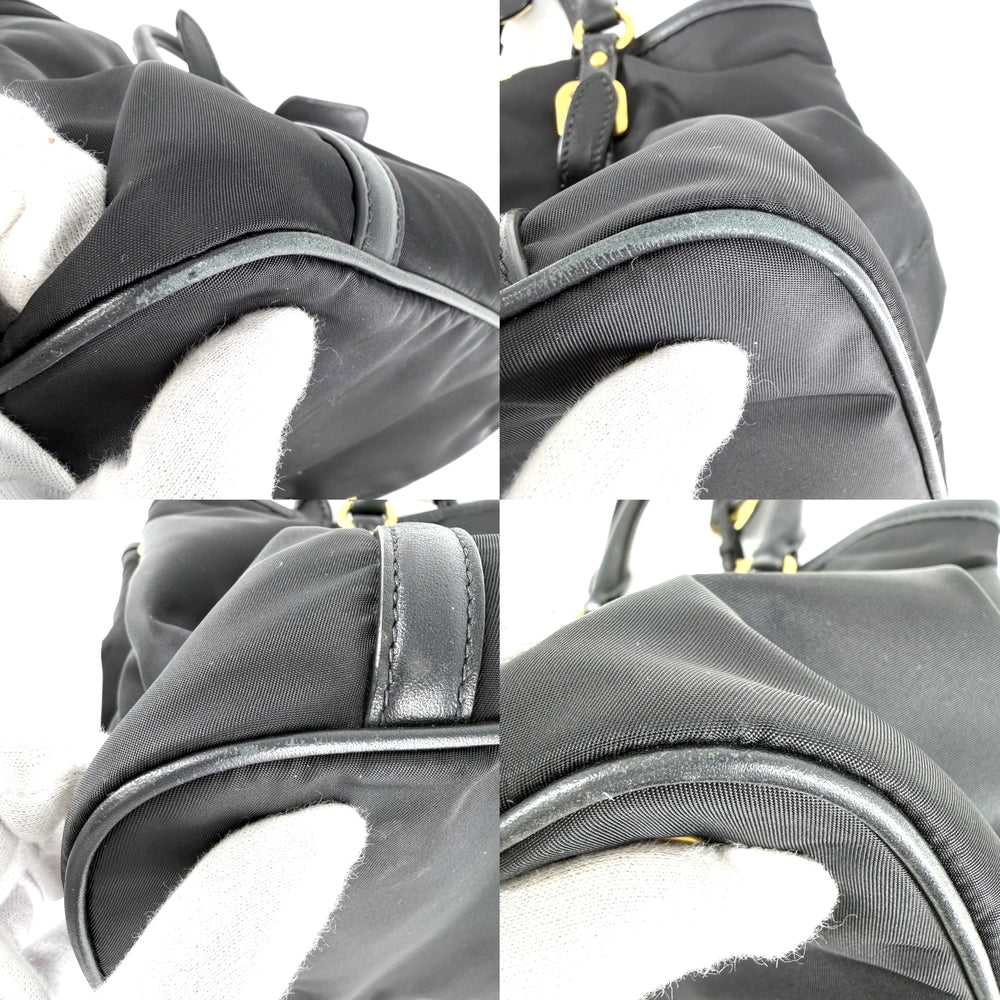 PRADA プラダ 2WAY ハンドバッグ ショルダーバッグ ナイロン レザー ブラック 黒 ゴールド金具 レディース【中古品】