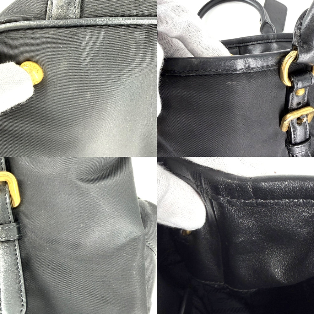 PRADA プラダ 2WAY ハンドバッグ ショルダーバッグ ナイロン レザー ブラック 黒 ゴールド金具 レディース【中古品】