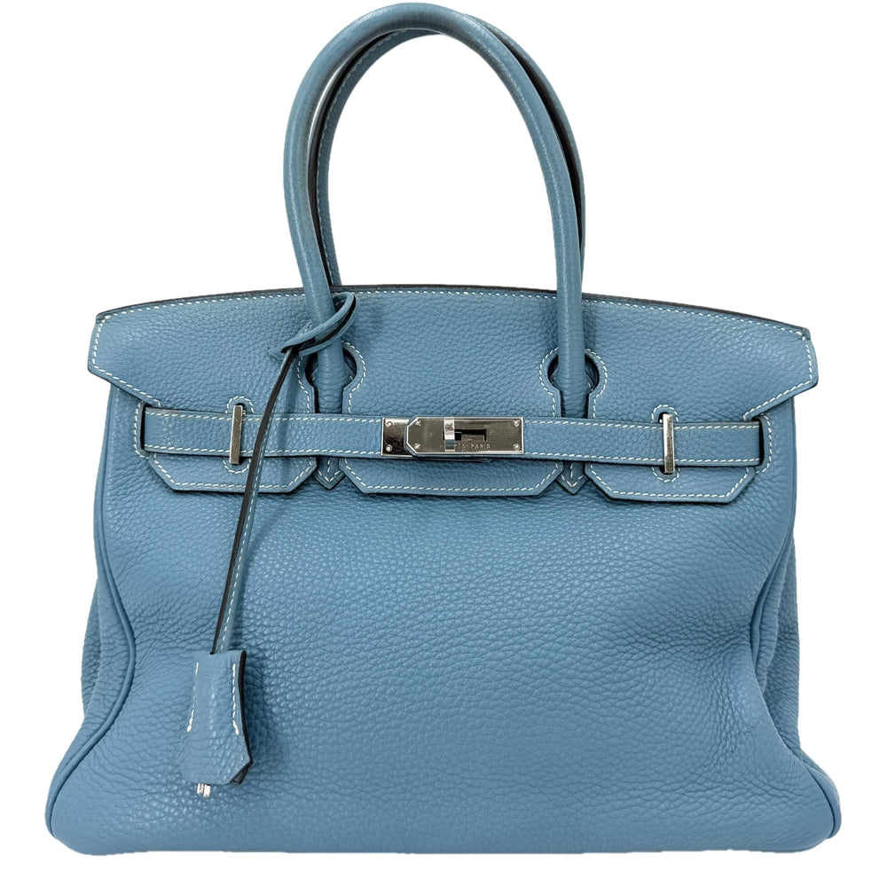 HERMES エルメス ハンドバッグ バーキン30 内縫い □H刻印 レザー ブルー 青 シルバー金具 レディース 2004年【中古品】