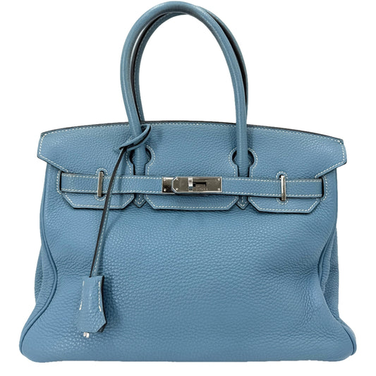 HERMES エルメス ハンドバッグ バーキン30 内縫い □H刻印 レザー ブルー 青 シルバー金具 レディース 2004年【中古品】