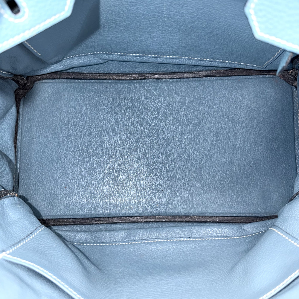 HERMES エルメス ハンドバッグ バーキン30 内縫い □H刻印 レザー ブルー 青 シルバー金具 レディース 2004年【中古品】