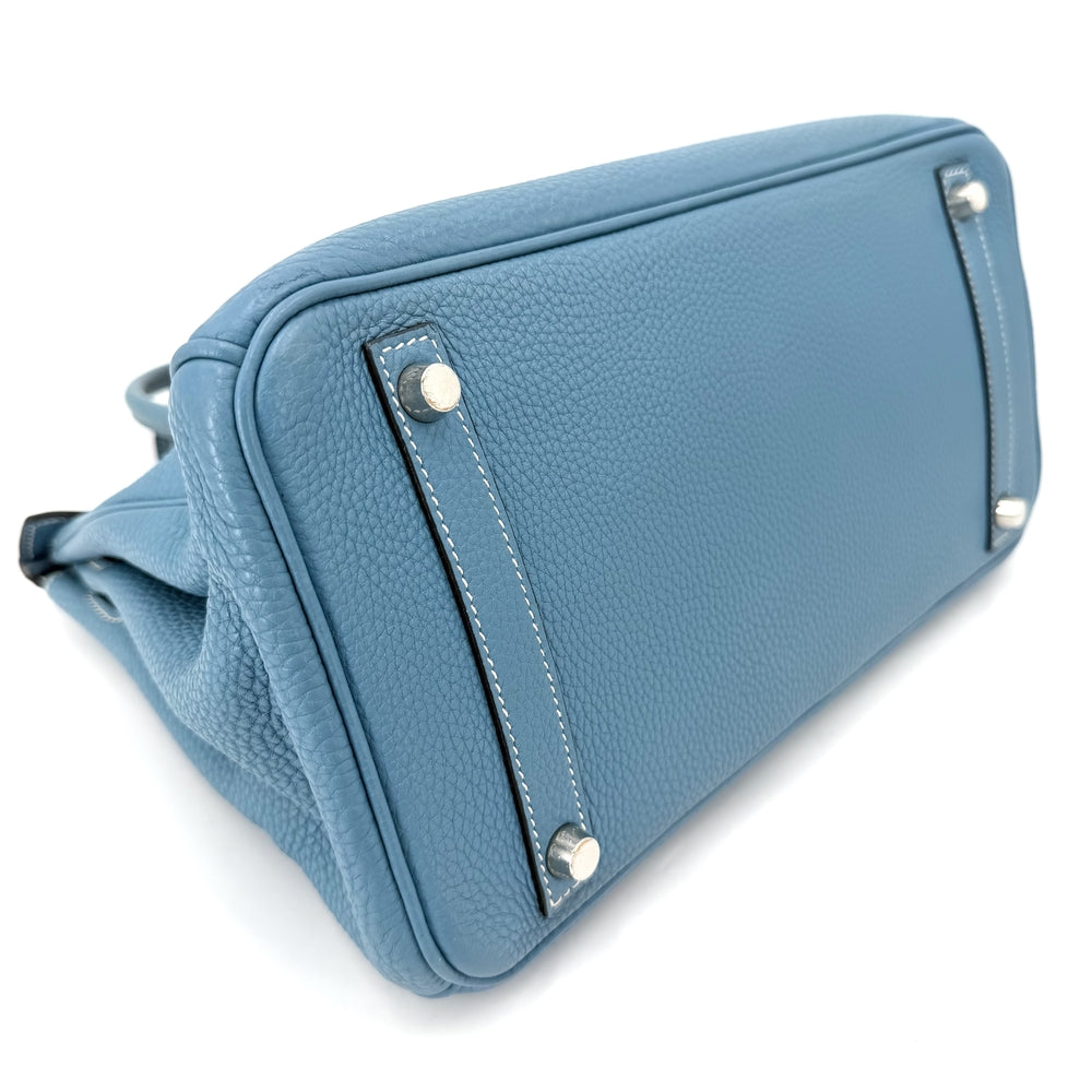 HERMES エルメス ハンドバッグ バーキン30 内縫い □H刻印 レザー ブルー 青 シルバー金具 レディース 2004年【中古品】