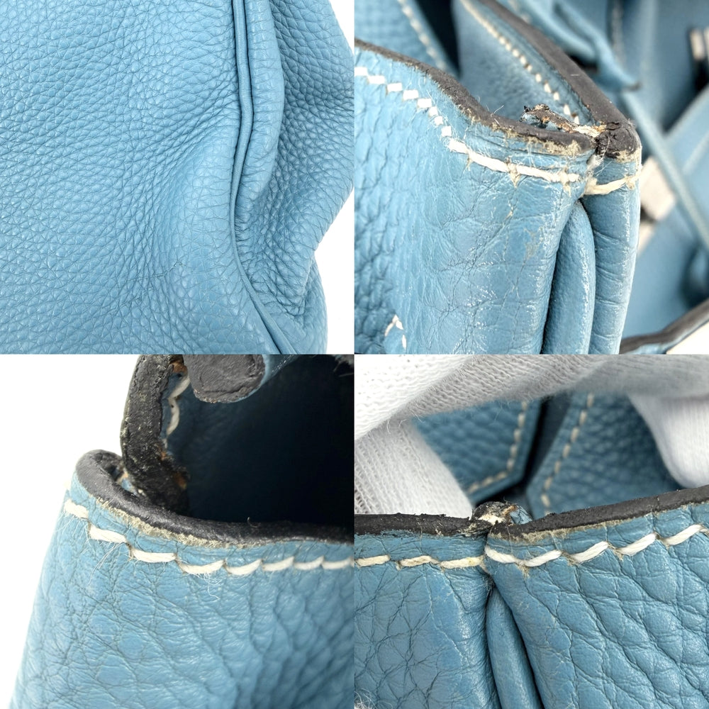 HERMES エルメス ハンドバッグ バーキン30 内縫い □H刻印 レザー ブルー 青 シルバー金具 レディース 2004年【中古品】
