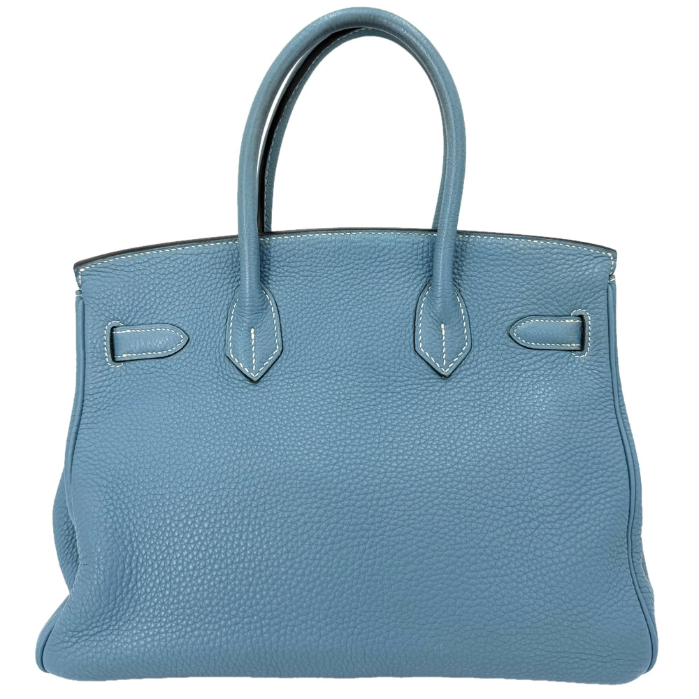 HERMES エルメス ハンドバッグ バーキン30 内縫い □H刻印 レザー ブルー 青 シルバー金具 レディース 2004年【中古品】