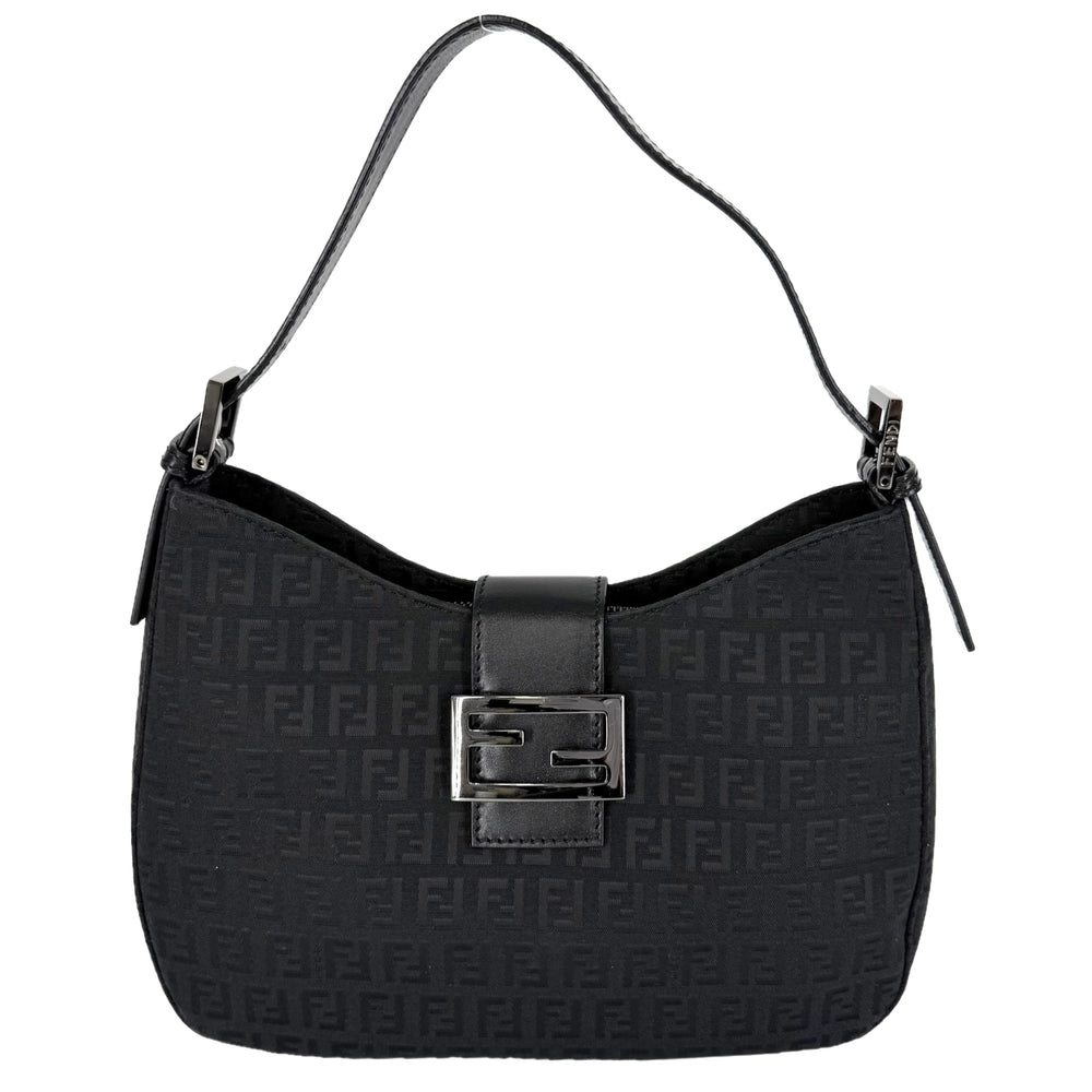 FENDI フェンディ ショルダーバッグ ズッキーノ マンマバケット ワンショルダー Mamma Bucket 8BR036 キャンバス レザー ブラック 黒 ガンメタル金具 レディース【中古品】