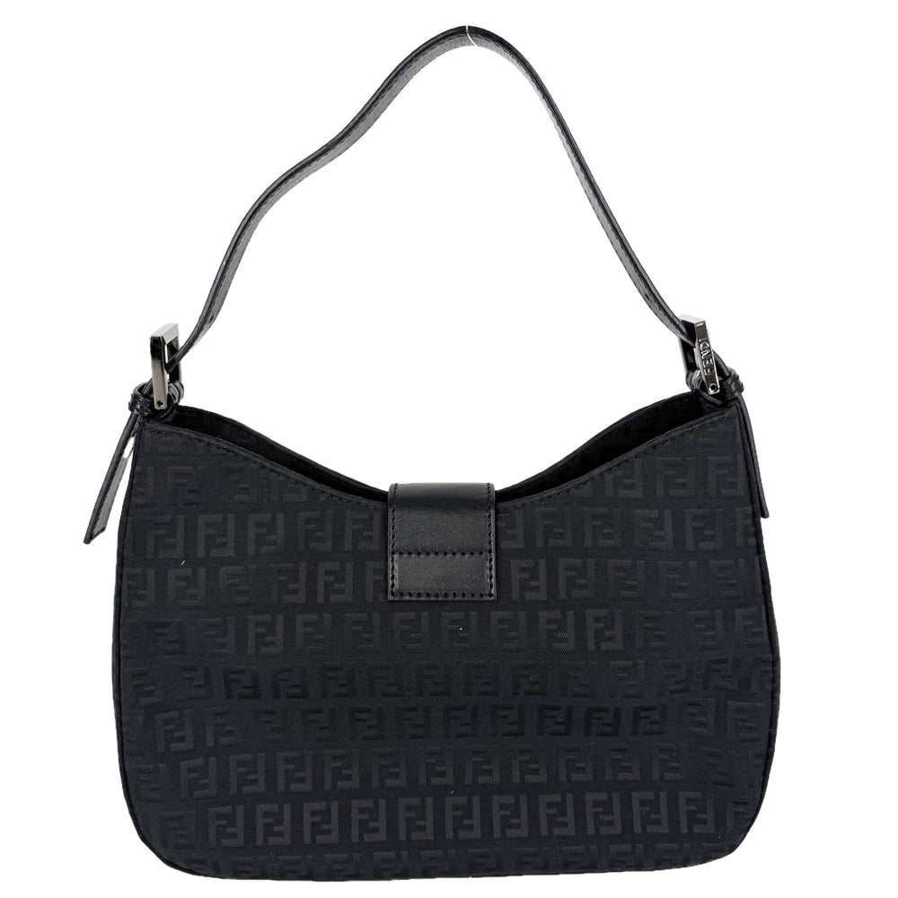 FENDI フェンディ ショルダーバッグ ズッキーノ マンマバケット ワンショルダー Mamma Bucket 8BR036 キャンバス レザー ブラック 黒 ガンメタル金具 レディース【中古品】