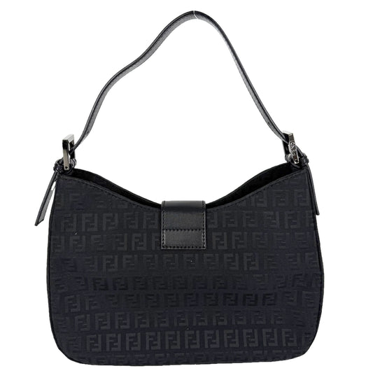 FENDI フェンディ ショルダーバッグ ズッキーノ マンマバケット ワンショルダー Mamma Bucket 8BR036 キャンバス レザー ブラック 黒 ガンメタル金具 レディース【中古品】