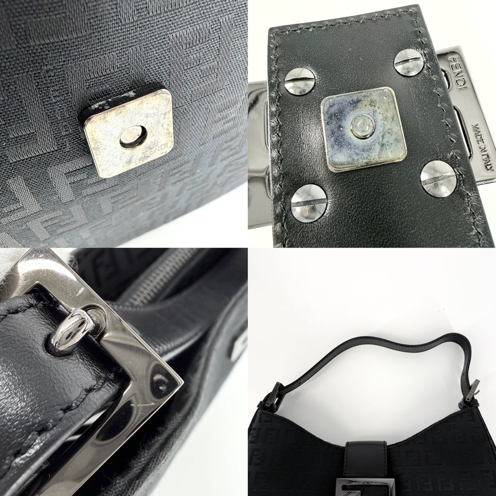 FENDI フェンディ ショルダーバッグ ズッキーノ マンマバケット ワンショルダー Mamma Bucket 8BR036 キャンバス レザー ブラック 黒 ガンメタル金具 レディース【中古品】