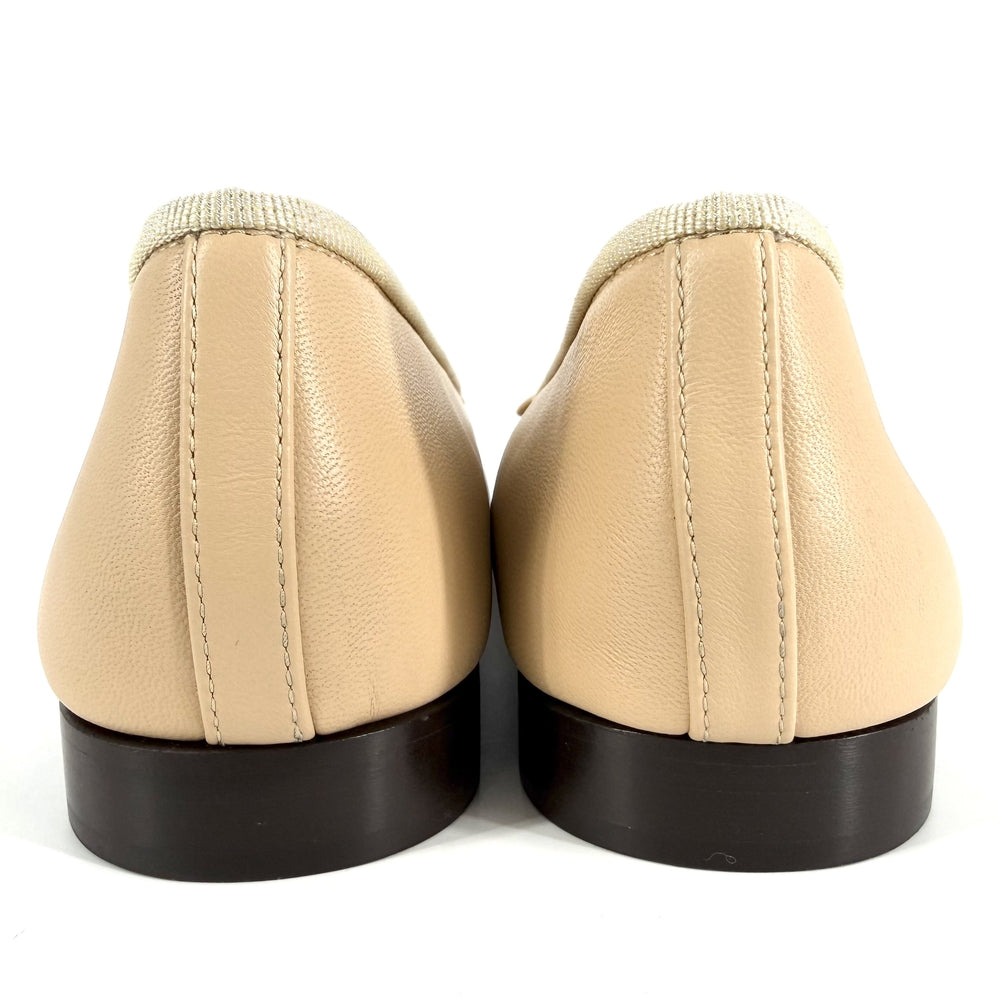 CHANEL シャネル パンプス バレリーナ バイカラー バレエシューズ フラットシューズ 靴 ココマーク リボン 35 1/2サイズ 約22.5cm G02819 オールシーズン レザー ベージュ ブラック 黒 レディース【中古品】
