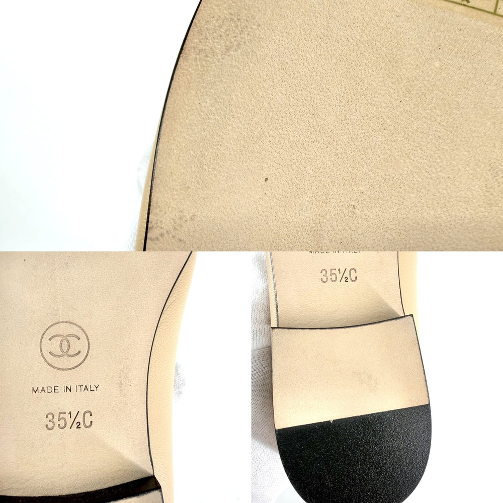 CHANEL シャネル パンプス バレリーナ バイカラー バレエシューズ フラットシューズ 靴 ココマーク リボン 35 1/2サイズ 約22.5cm G02819 オールシーズン レザー ベージュ ブラック 黒 レディース【中古品】