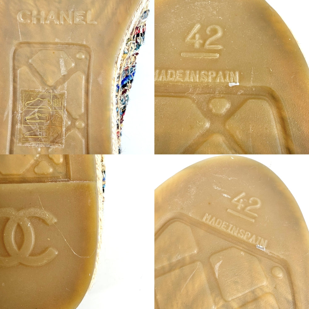 CHANEL シャネル スニーカー エスパドリーユ フラットシューズ ココマーク スリッポン 靴 42サイズ 約27cm G29762 ツイード マルチカラー ブラック 黒 レディース【中古品】