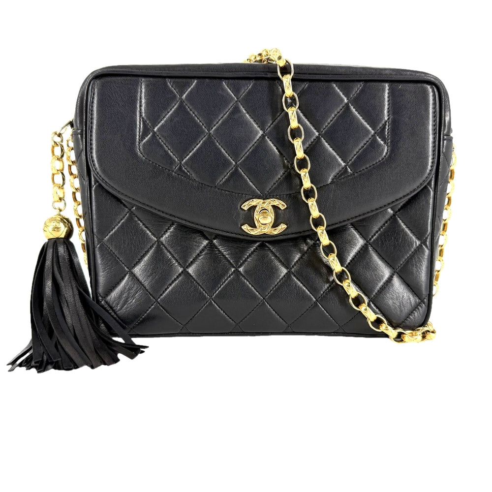 CHANEL シャネル ショルダーバッグ マトラッセ ダイアナフラップ タッセル ココマーク ターンロック ラムスキン ブラック 黒 ゴールド金具 レディース【中古品】