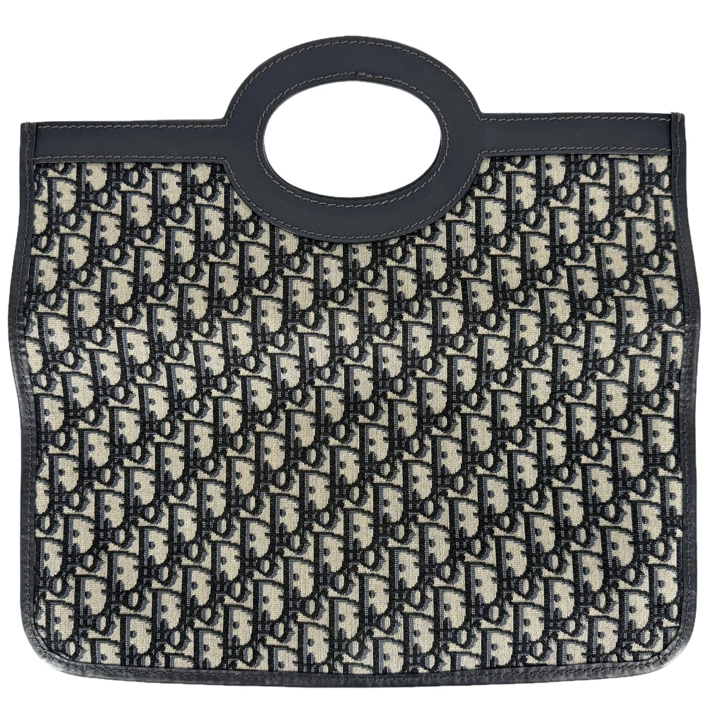 Christian Dior クリスチャンディオール 2WAY オブリーク クラッチバッグ ハンドバッグ キャンバス レザー ネイビー 紺 ゴールド金具 ユニセックス【中古品】