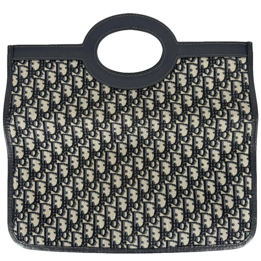 Christian Dior クリスチャンディオール 2WAY オブリーク クラッチバッグ ハンドバッグ キャンバス レザー ネイビー 紺 ゴールド金具 ユニセックス【中古品】