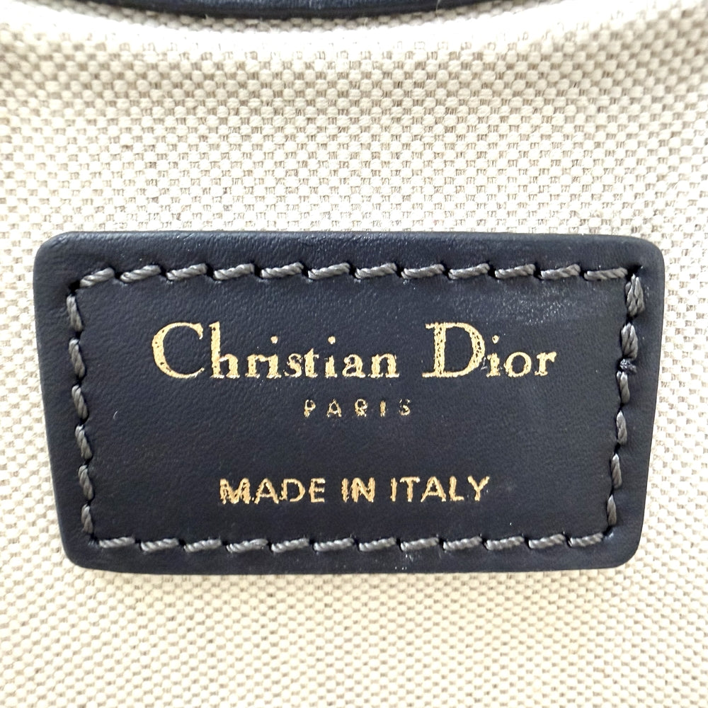 Christian Dior クリスチャンディオール 2WAY オブリーク クラッチバッグ ハンドバッグ キャンバス レザー ネイビー 紺 ゴールド金具 ユニセックス【中古品】