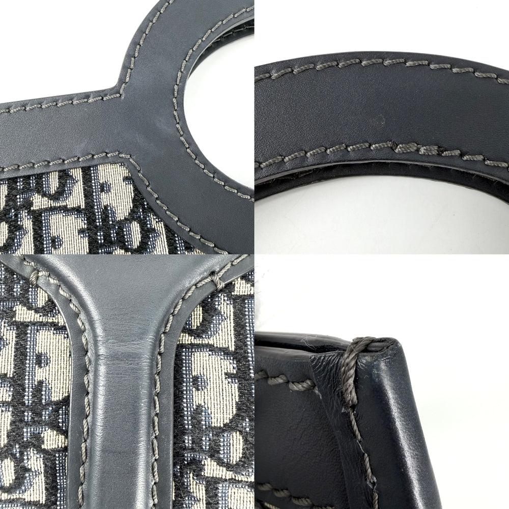 Christian Dior クリスチャンディオール 2WAY オブリーク クラッチバッグ ハンドバッグ キャンバス レザー ネイビー 紺 ゴールド金具 ユニセックス【中古品】