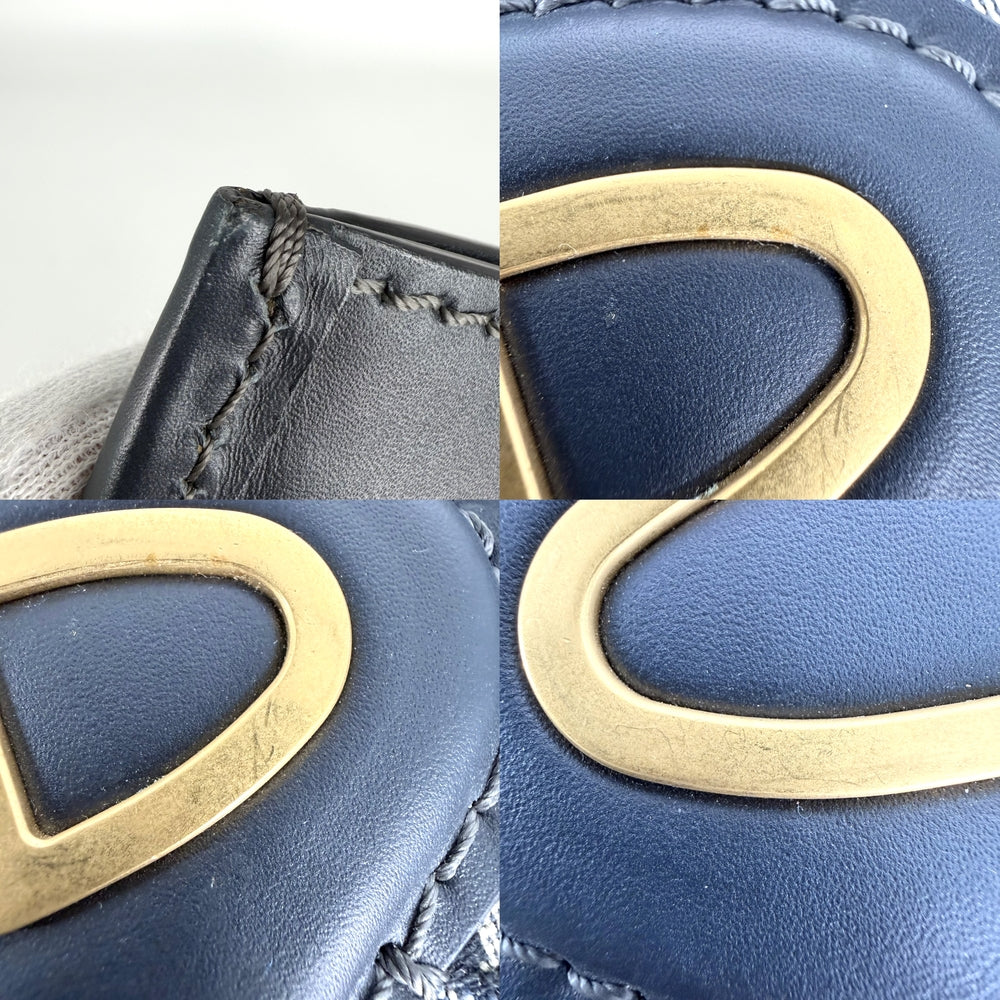 Christian Dior クリスチャンディオール 2WAY オブリーク クラッチバッグ ハンドバッグ キャンバス レザー ネイビー 紺 ゴールド金具 ユニセックス【中古品】