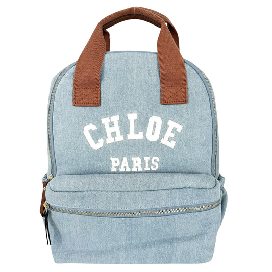 Chloe クロエ リュック デニム バックパック C20867 コットン レザー ブルー 青 ブラウン 茶 ゴールド金具 キッズ【中古品】