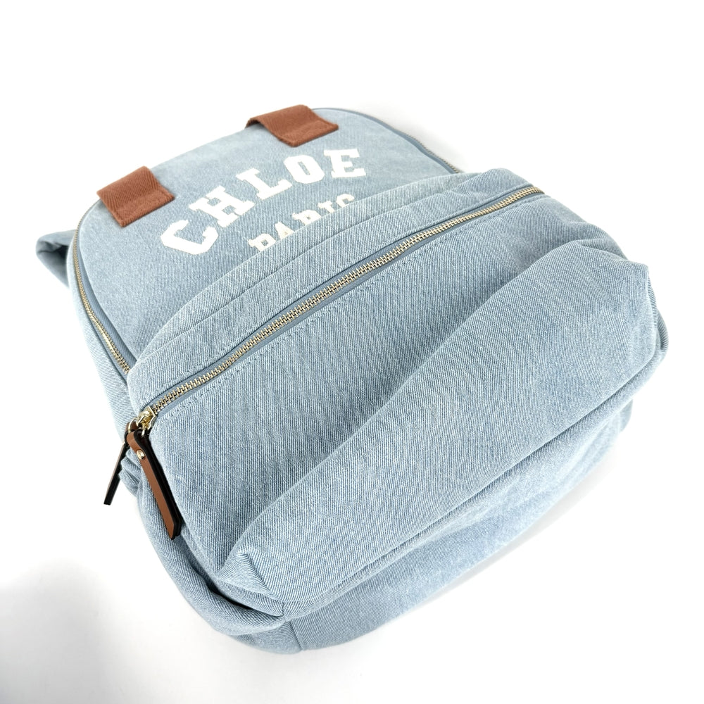 Chloe クロエ リュック デニム バックパック C20867 コットン レザー ブルー 青 ブラウン 茶 ゴールド金具 キッズ【中古品】