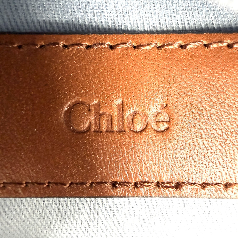 Chloe クロエ リュック デニム バックパック C20867 コットン レザー ブルー 青 ブラウン 茶 ゴールド金具 キッズ【中古品】