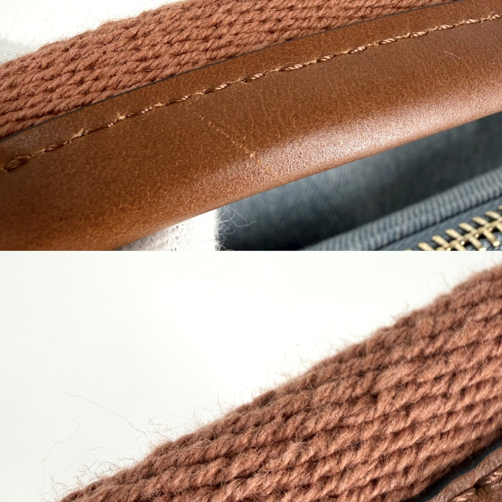 Chloe クロエ リュック デニム バックパック C20867 コットン レザー ブルー 青 ブラウン 茶 ゴールド金具 キッズ【中古品】