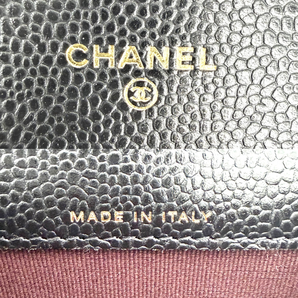 CHANEL シャネル コインケース マトラッセ クラシック フラップ カード ケース ミニ財布 キャビアスキン ブラック 黒 ゴールド金具 レディース【中古品】