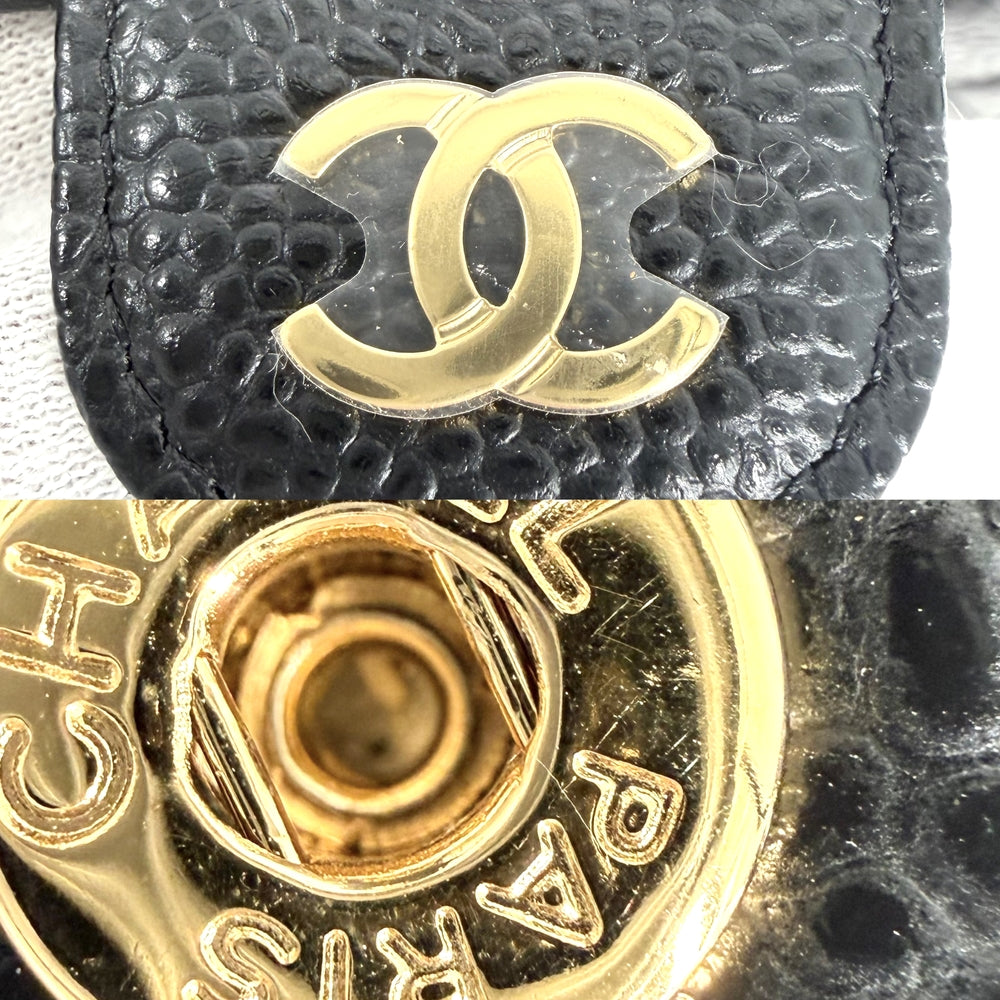 CHANEL シャネル コインケース マトラッセ クラシック フラップ カード ケース ミニ財布 キャビアスキン ブラック 黒 ゴールド金具 レディース【中古品】