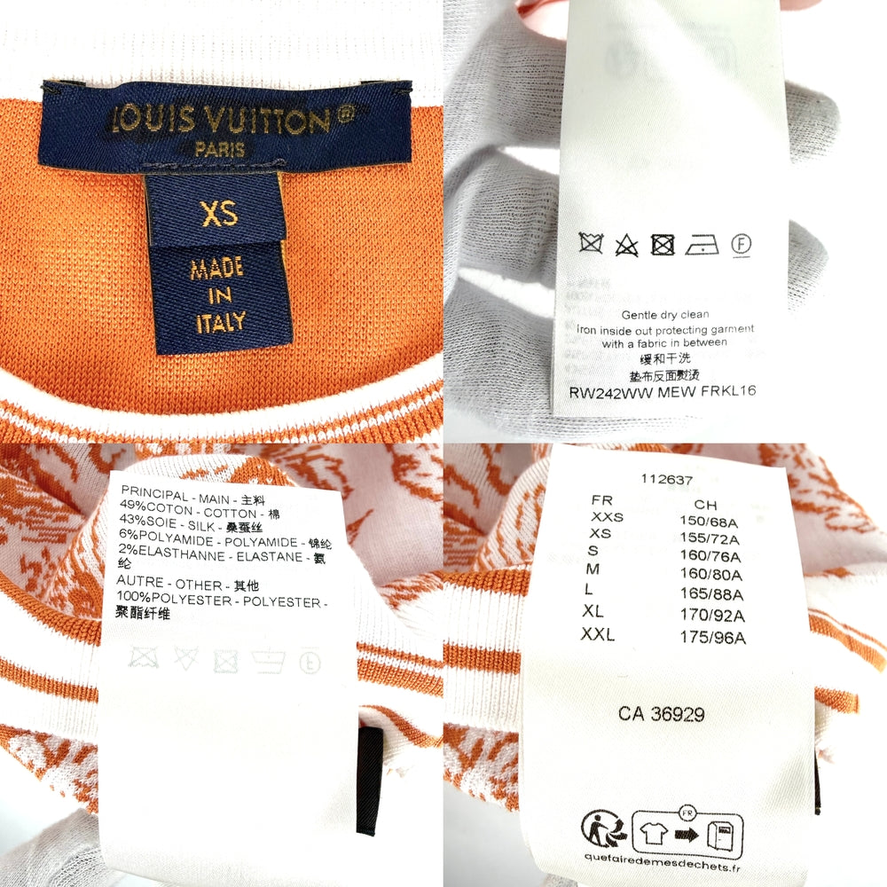 LOUIS VUITTON ルイヴィトン ニット トロピカルフローラル クロップド アパレル 服 XS オレンジ ホワイト 白 春 秋 コットン シルク ナイロン ポリウレタン レディース【中古品】