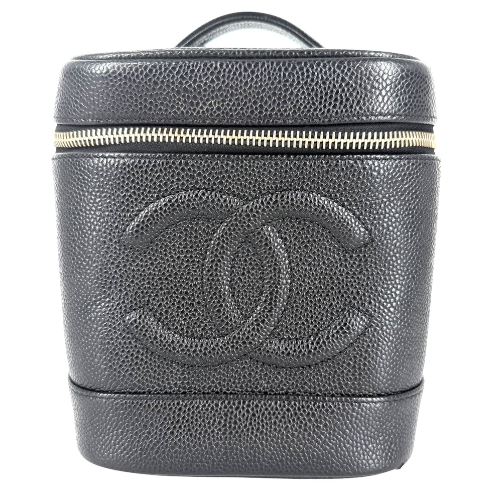 CHANEL シャネル ハンドバッグ ココマーク バニティバッグ 化粧ポーチ コスメポーチ キャビアスキン ブラック 黒 ゴールド金具 レディース【中古品】