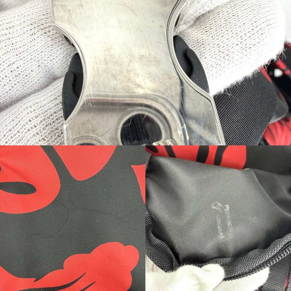 PRADA プラダ リュック トライアングルロゴ バックパック ハイビスカス V135 ナイロン レザー ブラック 黒 レッド 赤 シルバー金具 メンズ【中古品】