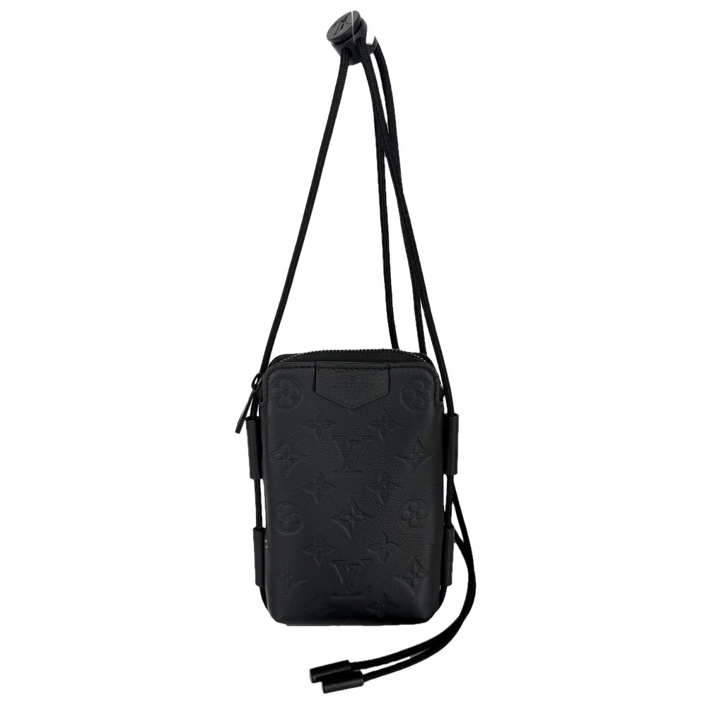 LOUIS VUITTON ルイヴィトン ポーチ モノグラムシャドウ レースアップ ショルダーバッグ M12601 レザー ブラック 黒 ブラック金具 メンズ【中古品】