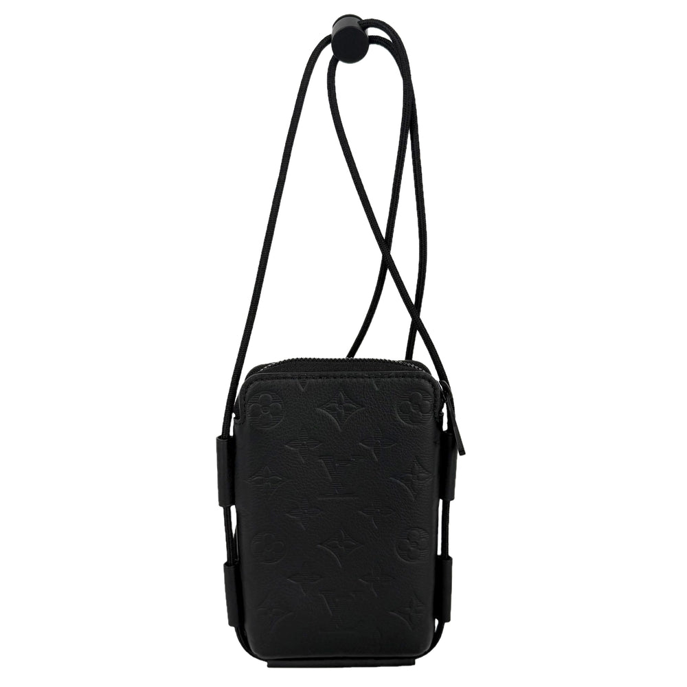 LOUIS VUITTON ルイヴィトン ポーチ モノグラムシャドウ レースアップ ショルダーバッグ M12601 レザー ブラック 黒 ブラック金具 メンズ【中古品】