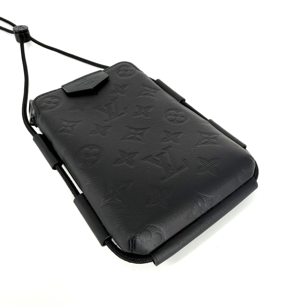 LOUIS VUITTON ルイヴィトン ポーチ モノグラムシャドウ レースアップ ショルダーバッグ M12601 レザー ブラック 黒 ブラック金具 メンズ【中古品】