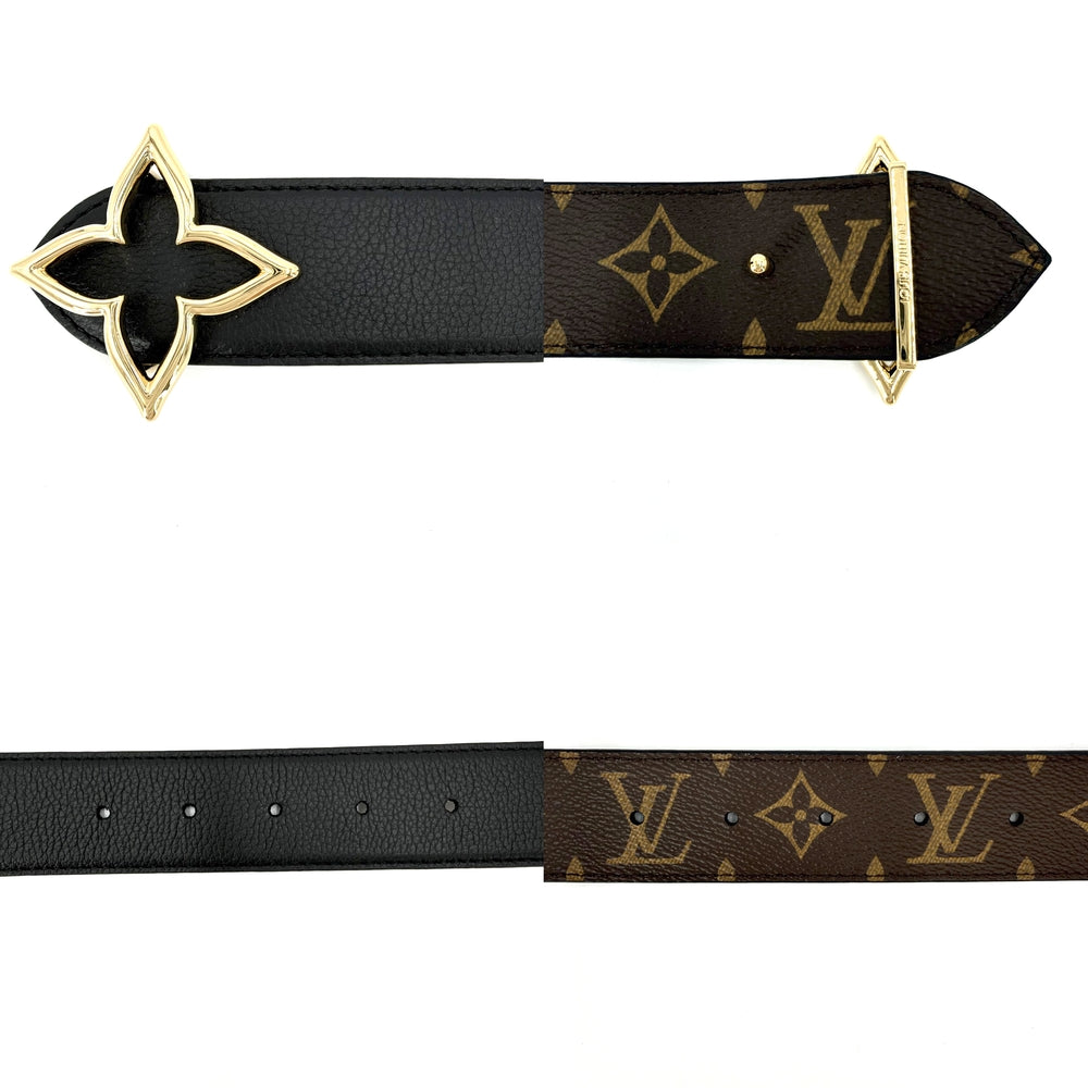 LOUIS VUITTON ルイヴィトン ベルト モノグラム スリムフラワー リバーシブル ファッションアイテム 90/36 M8899 レザー ブラック 黒 ブラウン 茶 ゴールド金具 メンズ【中古品】