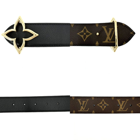 LOUIS VUITTON ルイヴィトン ベルト モノグラム スリムフラワー リバーシブル ファッションアイテム 90/36 M8899 レザー ブラック 黒 ブラウン 茶 ゴールド金具 メンズ【中古品】