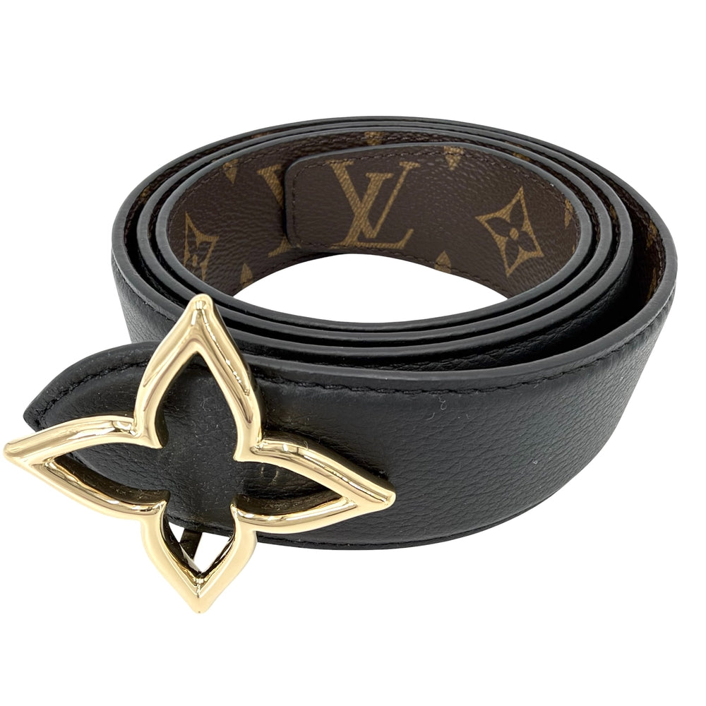 LOUIS VUITTON ルイヴィトン ベルト モノグラム スリムフラワー リバーシブル ファッションアイテム 90/36 M8899 レザー ブラック 黒 ブラウン 茶 ゴールド金具 メンズ【中古品】