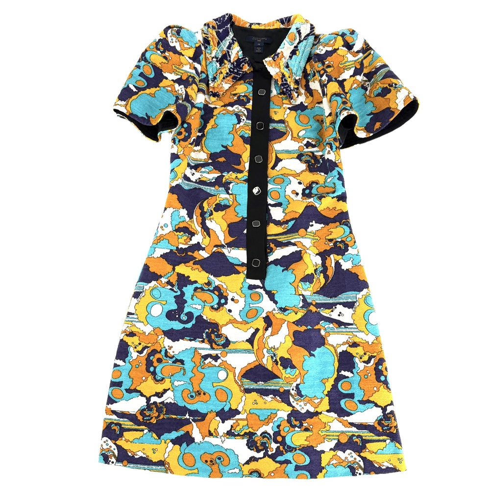 LOUIS VUITTON ルイヴィトン ワンピース 半袖 ボタン 総柄 服 アパレル 36 マルチカラー ゴールド金具 春 夏 レディース【中古品】