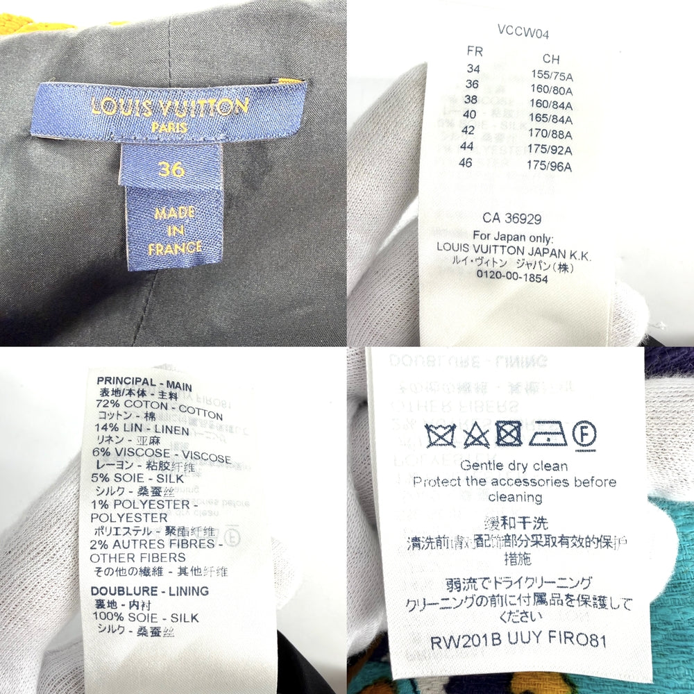 LOUIS VUITTON ルイヴィトン ワンピース 半袖 ボタン 総柄 服 アパレル 36 マルチカラー ゴールド金具 春 夏 レディース【中古品】