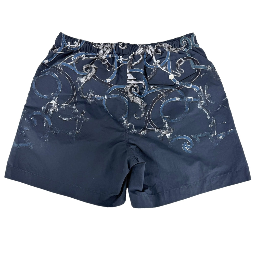 HERMES エルメス パンツ 緑青王の教え スイムウェア 水着 The Precepts of the Verdigris King アパレル ボトムス L ネイビー 紺 シルバー金具 夏 ナイロン メンズ【中古品】