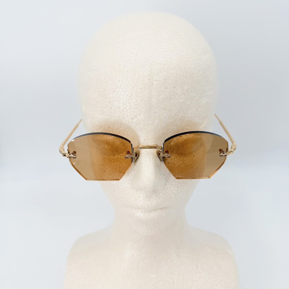 サングラス ジャックマリーマージュ OATMAN アイウェア リムレス JACQUES MARIE MAGE 眼鏡 チタン ブラウン 茶 ゴールド金具 レディース【中古品】